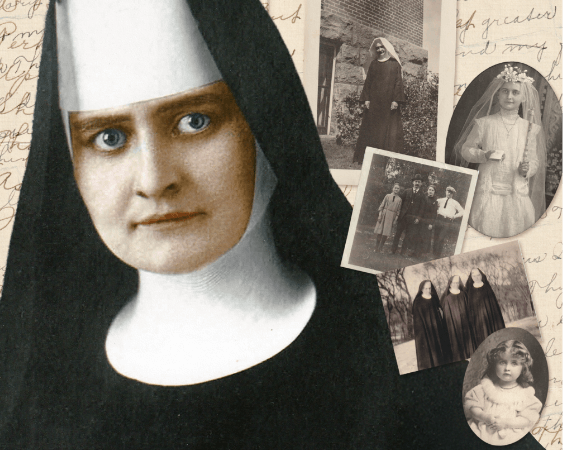 Photos of different moments in the life of Sister Annella Zervas, OSB.