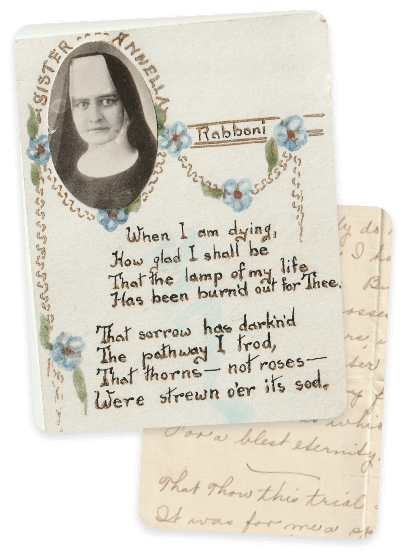 Photo of Sister Annella with a quote from her.