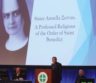 Bishop Andrew Cozzens, of the Diocese of Crookston, gives a presentation about Sister Annella to the United States Conference of Catholic Bishops.