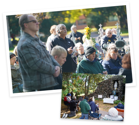 Devotees of Sister Annella Zervas, OSB, at a prayer gathering at Saint Benedict's Monastery Grotto in Saint Joseph, Minnesota.